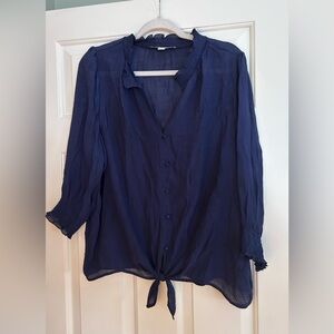 Zac & Rachel Deep Blue Tie-Front Blouse Sz XL, never worn.